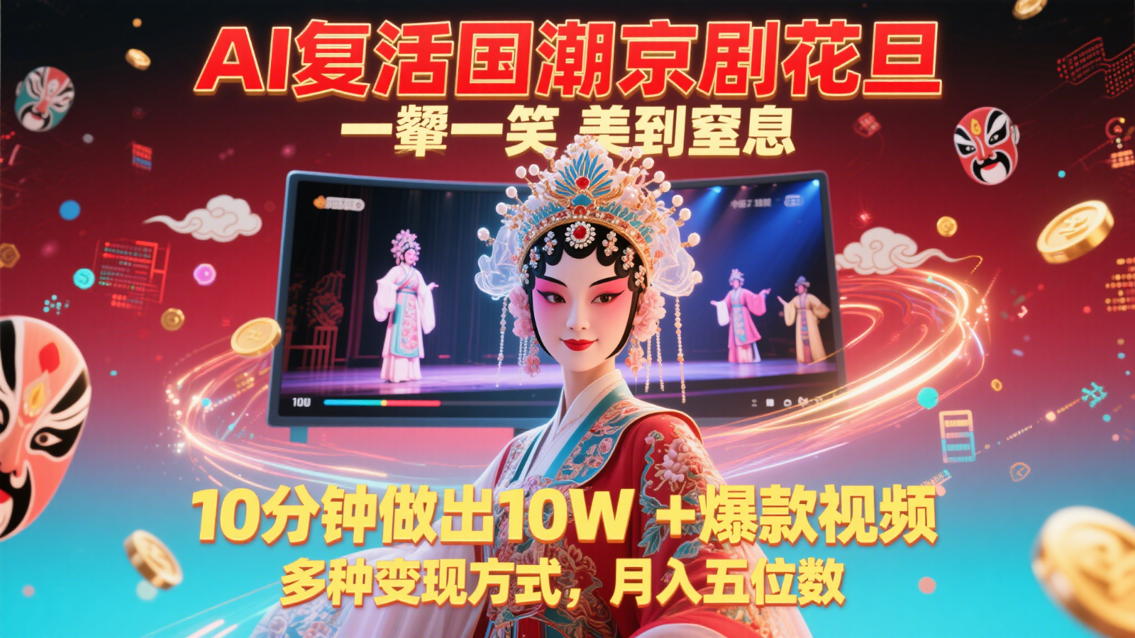 AI复活国潮京剧花旦，一颦一笑美到窒息，10分钟做出10W+爆款视频，多种变现方式-陈泽网创-资源网-最新项目分享网