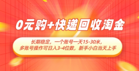 0元购+快递回收淘金，长期稳定，一个账号一天15-30米，多账号操作可日入3位数，新手小白当天上手-陈泽网创-资源网-最新项目分享网