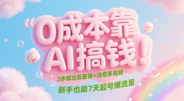 0成本靠AI搞钱！3步做出反差萌+治愈系视频，新手也能7天起号爆流量-陈泽网创-资源网-最新项目分享网