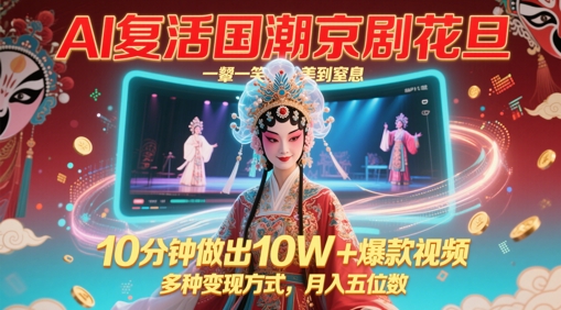 AI复活国潮京剧花旦，一颦一笑美到窒息，10分钟做出10W+爆款视频，多种变现方式，月入五位数-陈泽网创-资源网-最新项目分享网