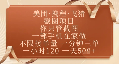 飞猪美团截图项目，你只管截图，一部手机在家做，正规平台无套路，一天5张+【揭秘】-陈泽网创-资源网-最新项目分享网