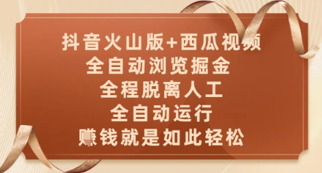 抖音火山版+西瓜视频双平台，全自动浏览掘金 ，全程脱离人工，全自动运行，挣米就是如此轻松【揭秘】-陈泽网创-资源网-最新项目分享网