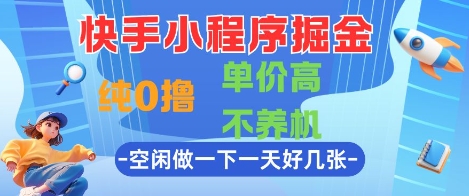 快手小程序掘金，纯0撸，单价高不养机 利用空闲时间做一做，一天好几张【揭秘】-陈泽网创-资源网-最新项目分享网