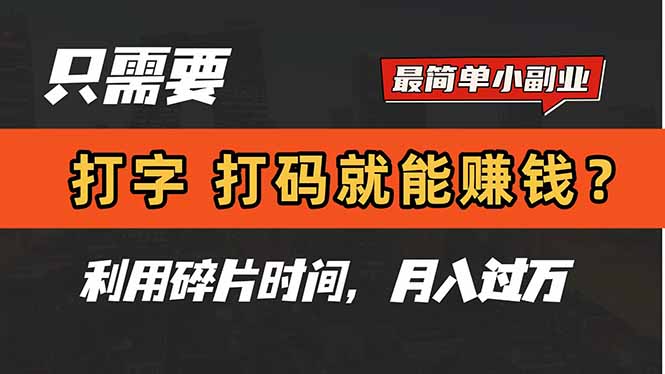 只需要打字，打码，就能赚钱？简单的赚钱小副业，利用碎片时间，月入过万-陈泽网创-资源网-最新项目分享网