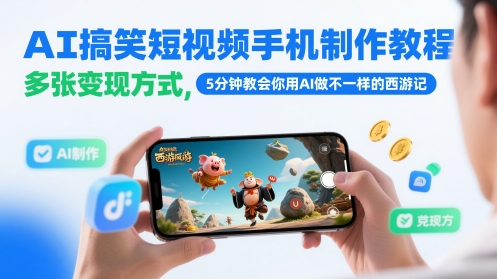 AI搞笑短视频手机制作教程，多张变现方式，5分钟教会你用AI做不一样的西游记-陈泽网创-资源网-最新项目分享网